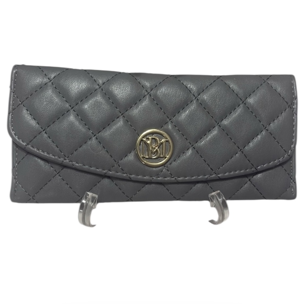 Badgley Mischka grey Long Snap Card Holder W/ Gold Details NEW!